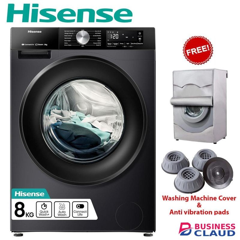 Hisense WFQP8014EVMT Front Load Washing Machine, 8KG +FREE GIFTS