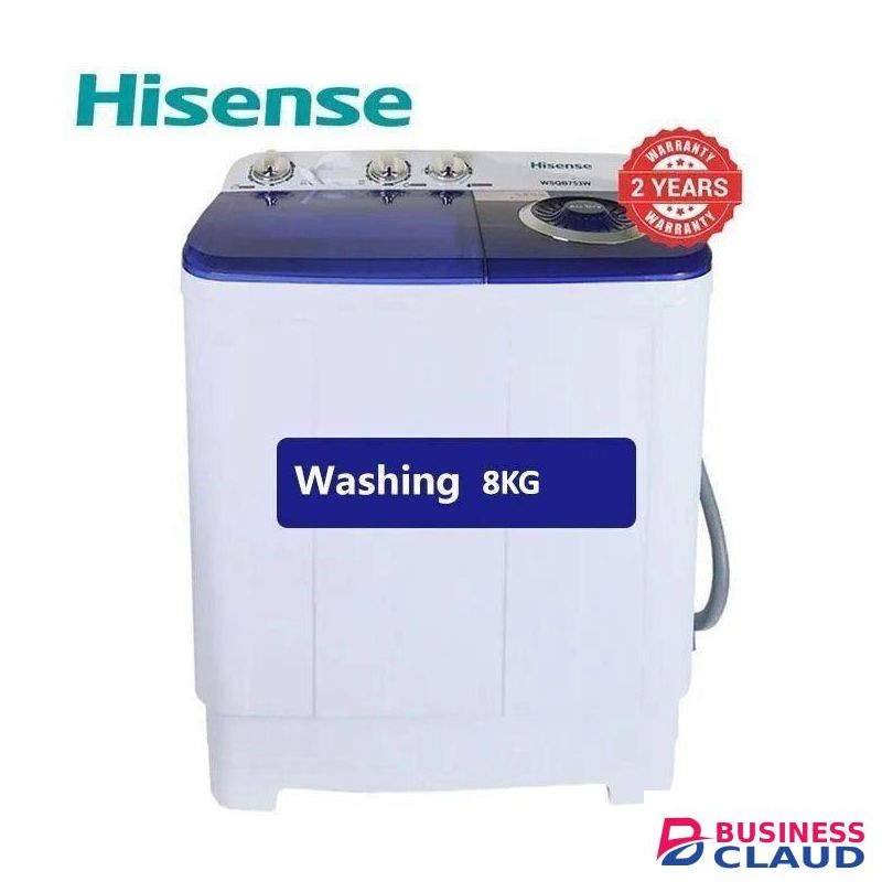Hisense Twin Tub Washing Machine 8KG, WSBE801S, Low Noise + 2YRs Warranty