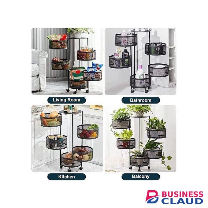 Round Rotating Storage Basket 5-Tier Mesh Storage Rack Vegetable Fruit Pots Snacks Storage Basket 360° Rotation Movement