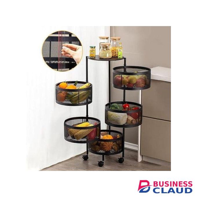 360 degrees Round Rotating Storage Basket 5-Tier Mesh Storage Rack Vegetable Fruit Pots Snacks Storage Basket 360° Rotation Movement