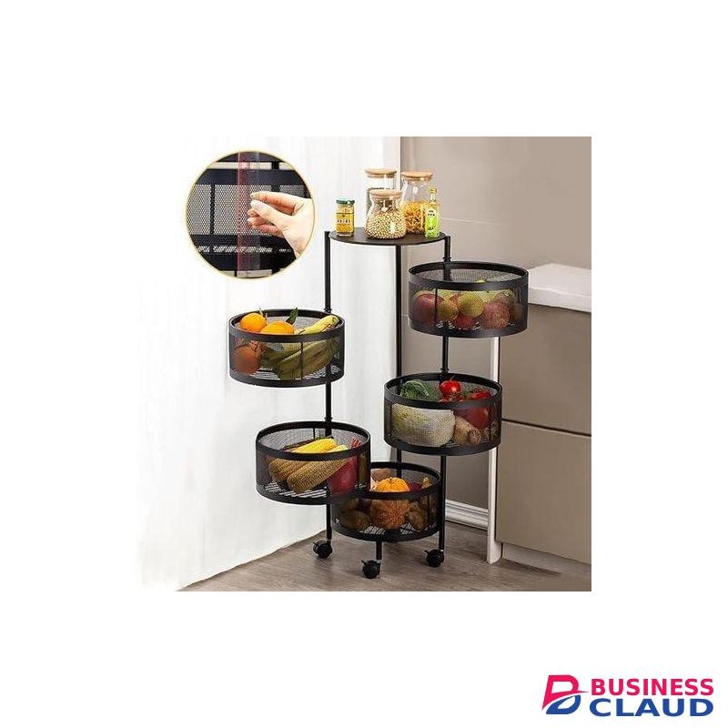 360 degrees Round Rotating Storage Basket 5-Tier Mesh Storage Rack Vegetable Fruit Pots Snacks Storage Basket 360° Rotation Movement