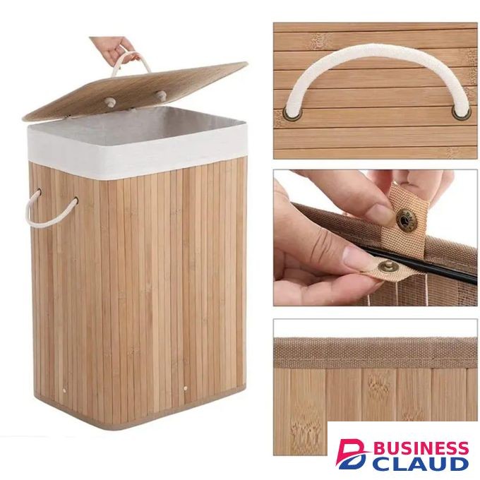 Laundry Hamper with lid bamboo Dirty clothes storage basket With rope handle and removable liner rectangular laundry Hamper Bin for Bedroom, Living room,Bathroom