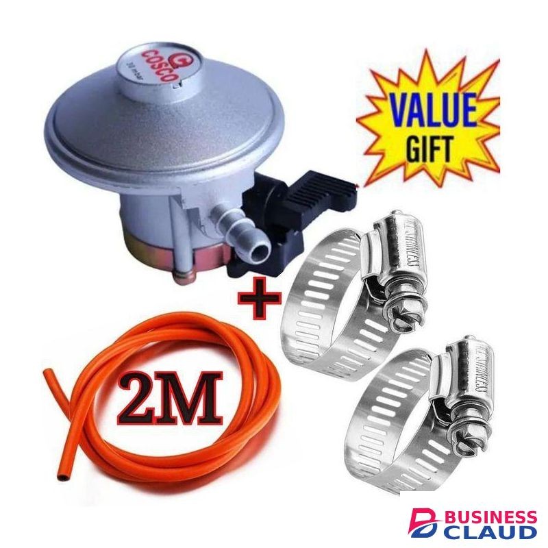 QUALITY SAFE COMPATIBLE STANDARD 13KG GAS CYLINDER REGULATOR PLUS 2M PIPE & CLIPS.