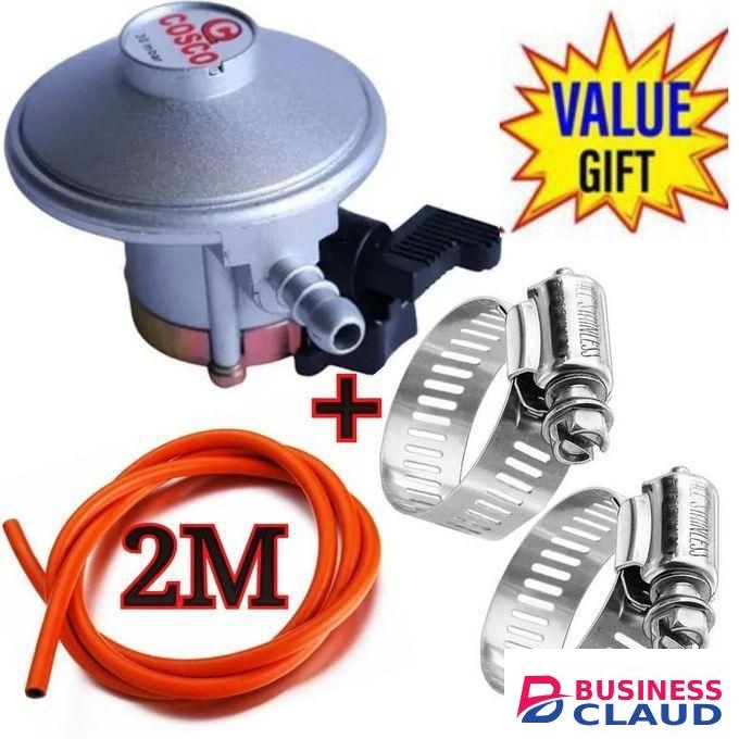 QUALITY SAFE COMPATIBLE STANDARD 13KG GAS CYLINDER REGULATOR PLUS 2M PIPE & CLIPS.