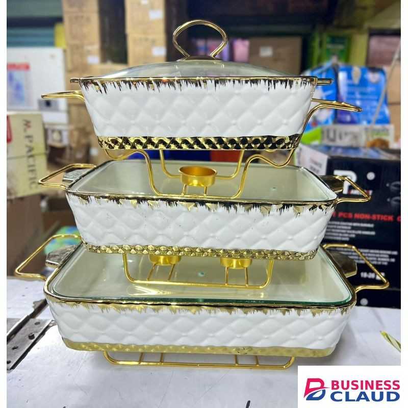 3pcs Ceramic Chaffing Dishes/ Food Warmers,