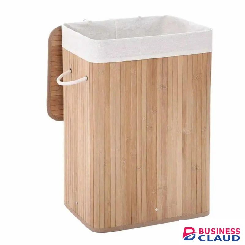 Bamboo Laundry Basket with Lid & Rope Handles – Foldable Clothes Storage Hamper (50x40x30cm)
