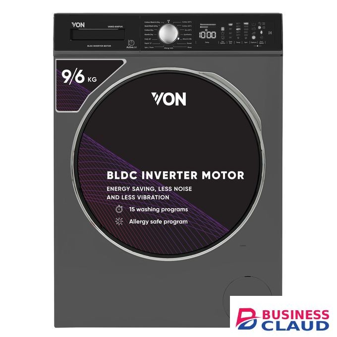 VON VAWD-906FVK Front Load Washer & Dryer 9/6 Kg ‚Äì Silver