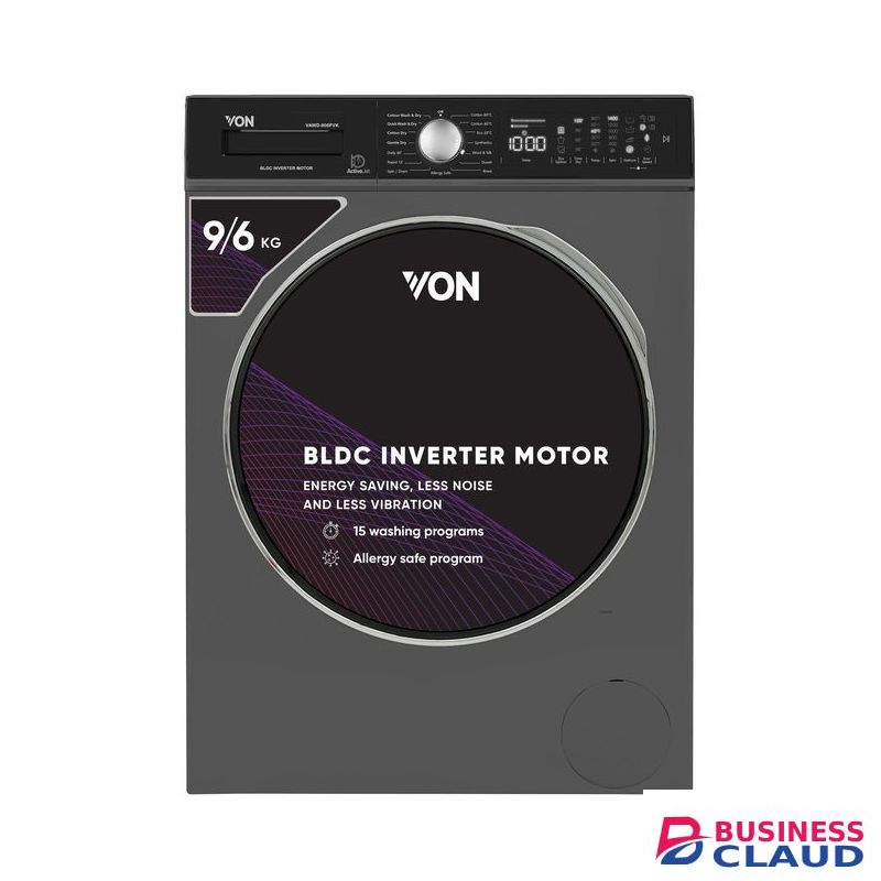 VON VAWD-906FVK Front Load Washer & Dryer 9/6 Kg ‚Äì Silver