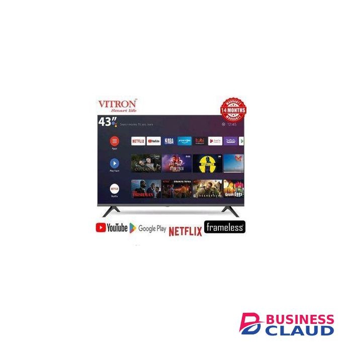 Vitron 43"TV HTC4388-FS 43"inch BLUETOOTH ENABLED FULL HD Frameless Smart/Android TELEVISION InbuiltDecoder for Local Channels/Netflix Youtube App Store,Multiple USB&HDMI Ports, 14 Months Warranty