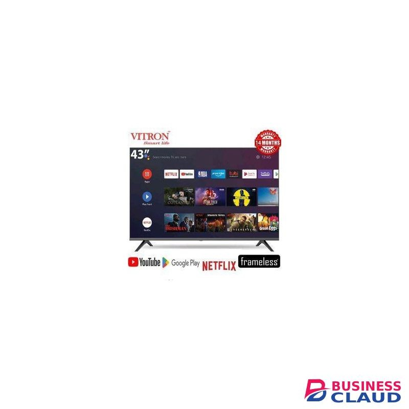 Vitron 43"TV HTC4388-FS 43"inch BLUETOOTH ENABLED FULL HD Frameless Smart/Android TELEVISION InbuiltDecoder for Local Channels/Netflix Youtube App Store,Multiple USB&HDMI Ports, 14 Months Warranty