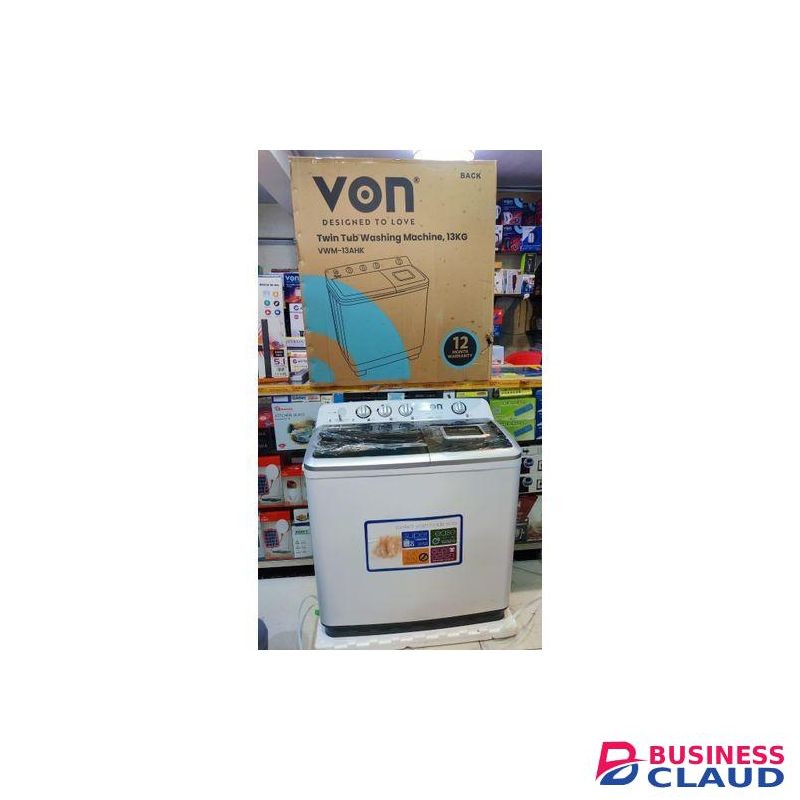 VON 13Kgs Twin Tub Washing Machine, White