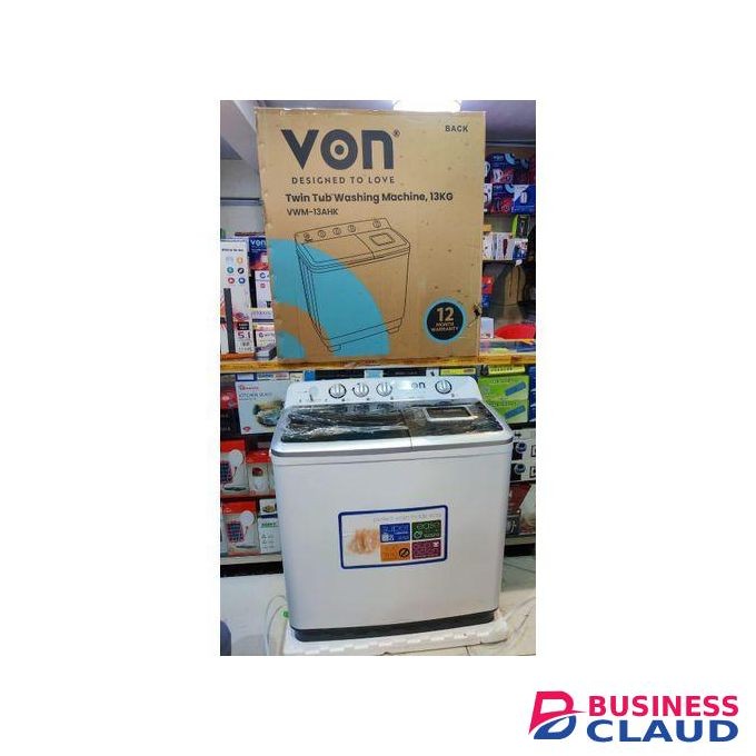 VON 13Kgs Twin Tub Washing Machine, White