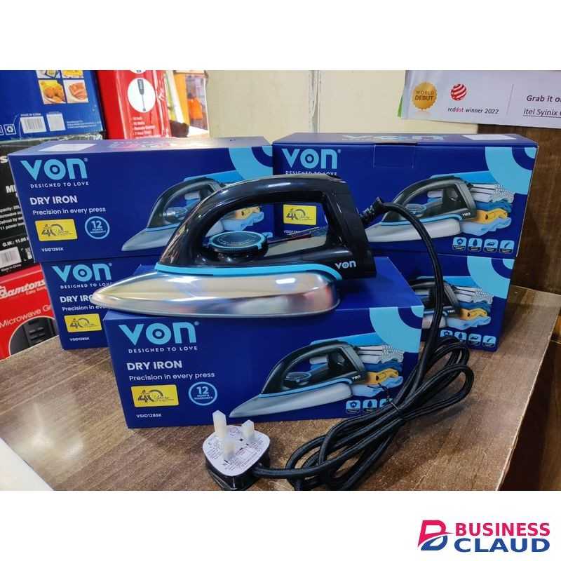 VON VSID12BSK Dry Iron Teflon Plate, 1000W - Black