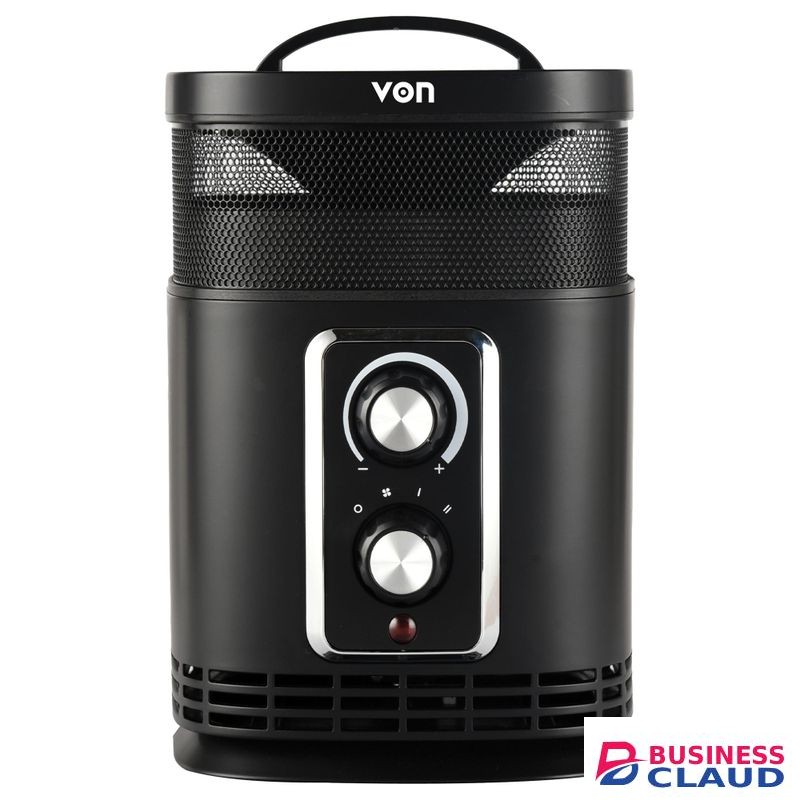VON Fan Heater, 2 heat settings - 750W/1500W 360 degree Air outlet - Black 1 YEAR WARRANTY