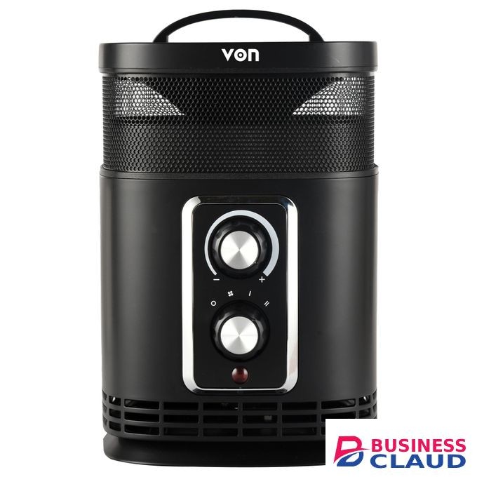 VON Fan Heater, 2 heat settings - 750W/1500W 360 degree Air outlet - Black 1 YEAR WARRANTY