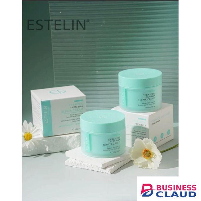 ESTELIN Repair Cream 200g, skin-strengthening moisturizer that combines Ceramides to rebuild the skin's protective barrier with Centella Asiatica