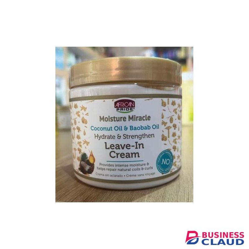 AFRICAN PRIDE Moisture Miracle Coconut Oil & Baobab Oil Hydrate & Strengthen Leave – In Cream