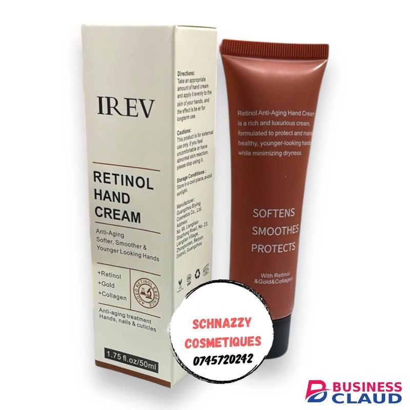 IREV Retinol Hand Cream Vitamin A Collagen Antiaging Hand Cream Softens Smoothes Protects Hands Nails Cuticles - For Younger Looking Hands Vitamin A Minimises Age Effect On Skin