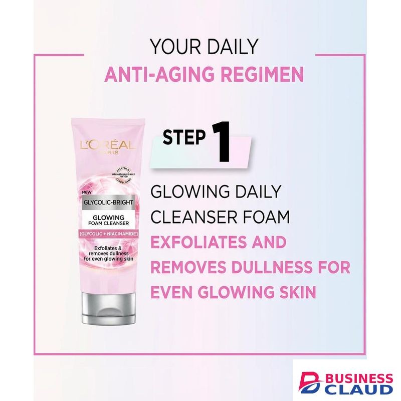 L'Oréal Glycolic Bright Face Daily Foam Cleanser, Infused with Glycolic Acid to Exfoliate and Remove Dullness for Even Glowing Skin - 100ml