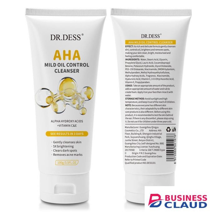 DR.DESS AHA Face Cleanser - Removes dead skin cells and deep clean pores to brighten and smooth the skin Anti Aging and Fade Dark spots