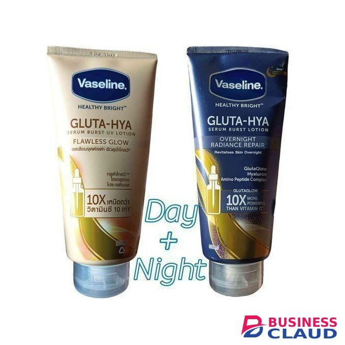 Vaseline GLUTA-HYA Serum Burst UV Lotion FLAWLESS GLOW 10X + GLUTA-HYA Serum Burst Lotion Overnight Radiance Repair