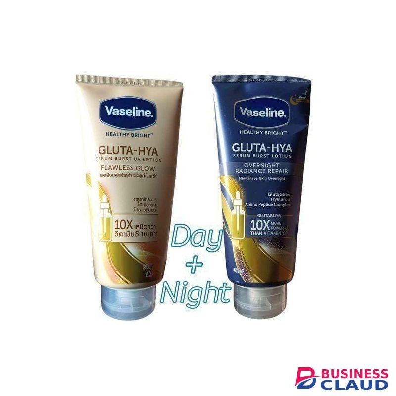 Vaseline GLUTA-HYA Serum Burst UV Lotion FLAWLESS GLOW 10X + GLUTA-HYA Serum Burst Lotion Overnight Radiance Repair