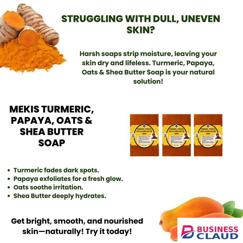 Mekis Turmeric, Papaya, Oats & Shea Butter Soap – Glow & Nourish Naturally,100g - 1 piece