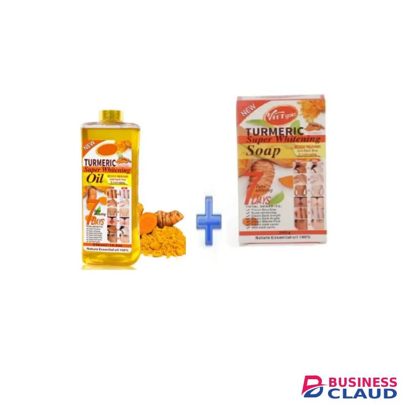 VEET GOLD Turmeric Supper Whitening Oil 200ml + Soap 250g Whitening Soap Clears Knuckles Removes Dirt & Impurities Super Whitening Clears Dark Thighs Anti Dark Spots Body Oil 200ml