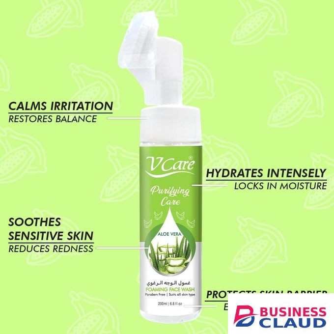 VCARE Purifying Care ALOE VERA Foaming Face Wash. Reduces Redness, Pufifies, Washes away dirt, Hydrates, Restore Balance, Locks in Moisture, Cleanses & Refreshes.