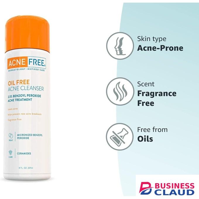 Acne Free Oil-Free Acne Cleanser,Benzoyl Peroxide 2.5% Acne Face Wash With Glycolic Acid to Prevent and Treat Breakouts,8 Ounce