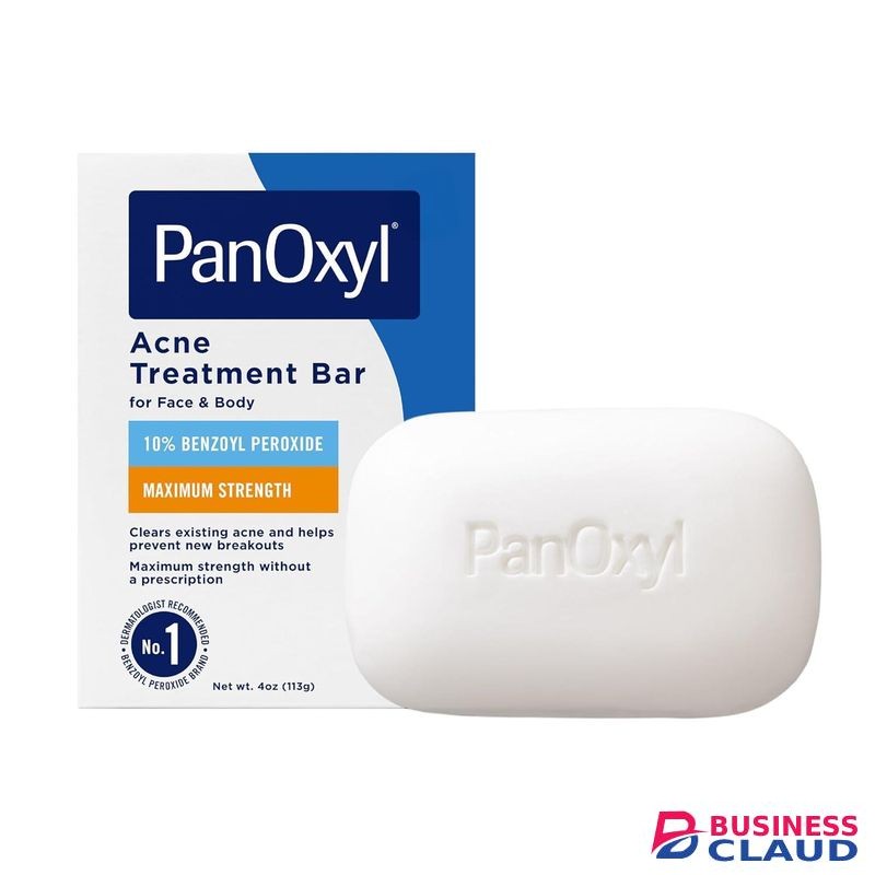 PanOxyl Acne Treatment Bar with 10% Benzoyl Peroxide, Maximum Strength Acne Bar for Face, Chest, and Back, Soap-Free Body Wash, Treats Acne Pimples, Whiteheads, Blackheads, pH Balanced, Vegan