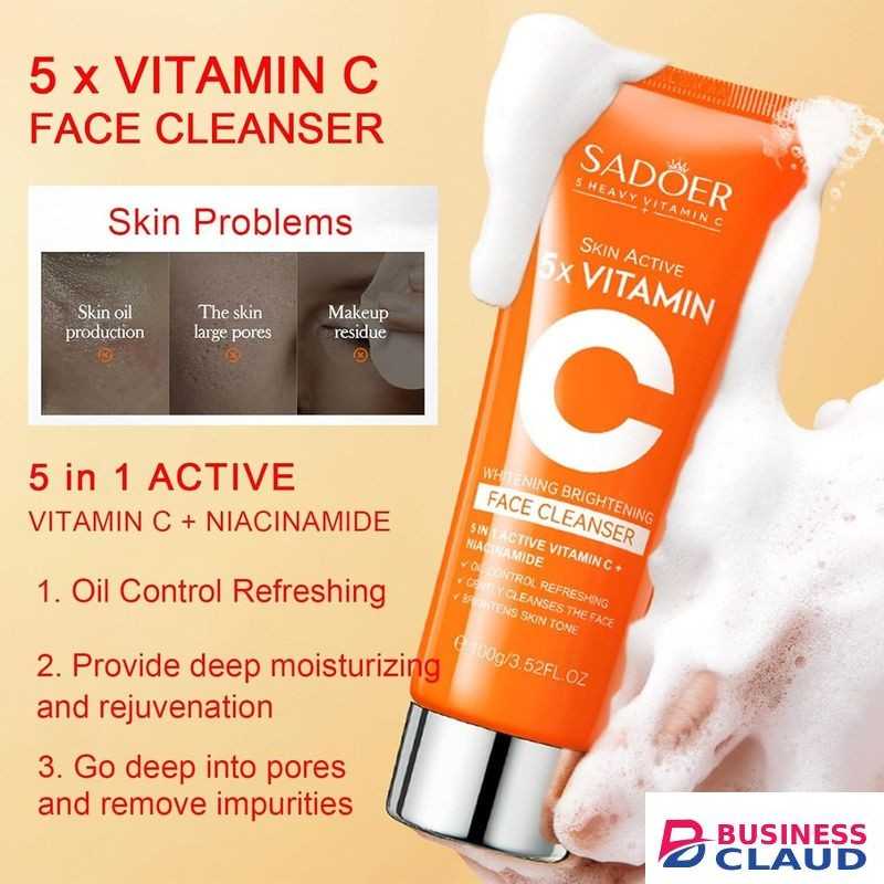 SADOER 5x Vitamin C Facial Cleanser Face Wash Foam Cleanser Deep Cleansing Moisturizing Brightening Hydrating Skin Care Products