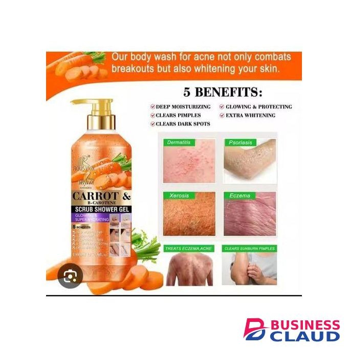 Roushun Carrot & B-CAROTENE Scrub Shower Gel Wash For Moisturizing , Glowing, Whitening ,Clears Pimples , Darkspot-1000ml