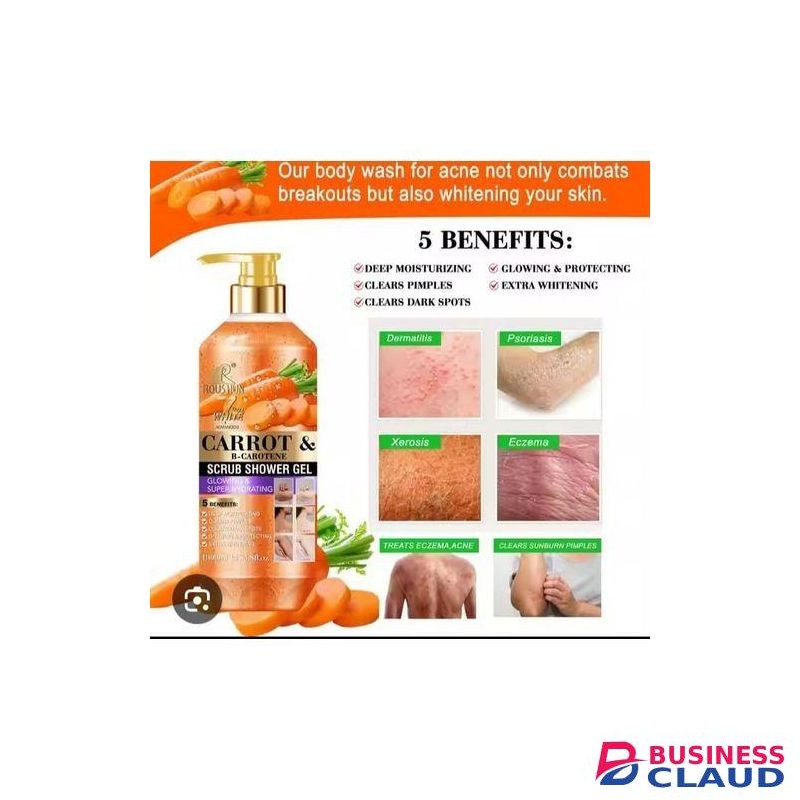 Roushun Carrot & B-CAROTENE Scrub Shower Gel Wash For Moisturizing , Glowing, Whitening ,Clears Pimples , Darkspot-1000ml