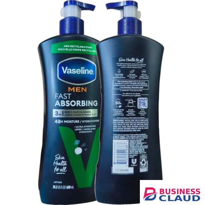 Vaseline Men Fast Absorbing Body Face Hands Moisturizing Lotion cf