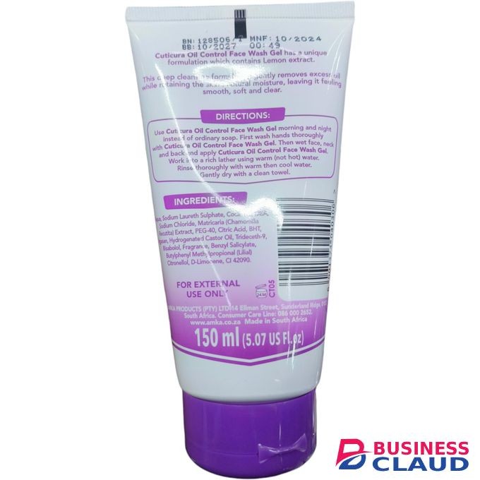 Cuticura Oil Control Lemon Face Wash Gel Normal To Oily Skin Cleanses & Mattifies nk