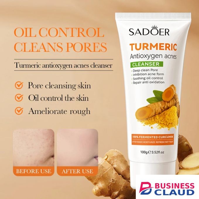 SADOER Turmeric Face Wash Deep Cleansing Remove Blackhead Acne Shrink Pores Facial Cleanser Oil Control Whitening Cleanser