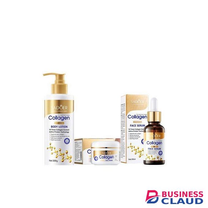 SADOER 3 Pcs Set Anti-aging Skincare Set With Collagen Serum, Collagen Milk Lotion And Collagen Cream For Visibly Glowing, Youthful Skin