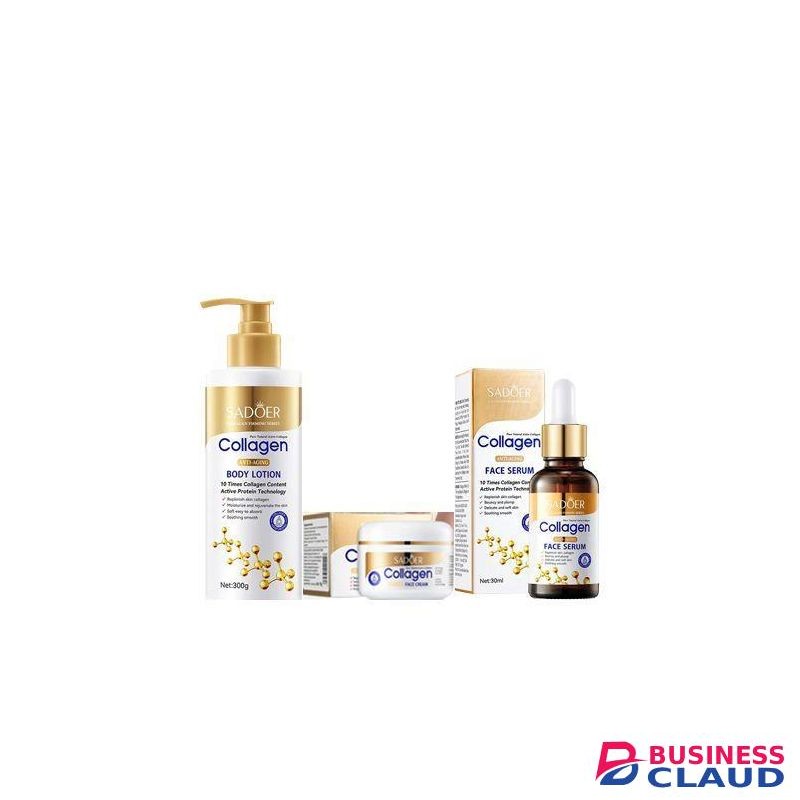 SADOER 3 Pcs Set Anti-aging Skincare Set With Collagen Serum, Collagen Milk Lotion And Collagen Cream For Visibly Glowing, Youthful Skin