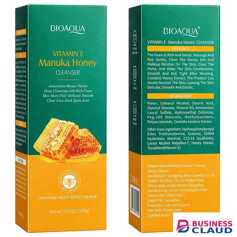 BIOAQUA Manuka Honey Facial Cleanser Vitamin E Deep Cleansing Foam Face Skin Repair Soften Moisturizing Hydrating 3.52oz/100g