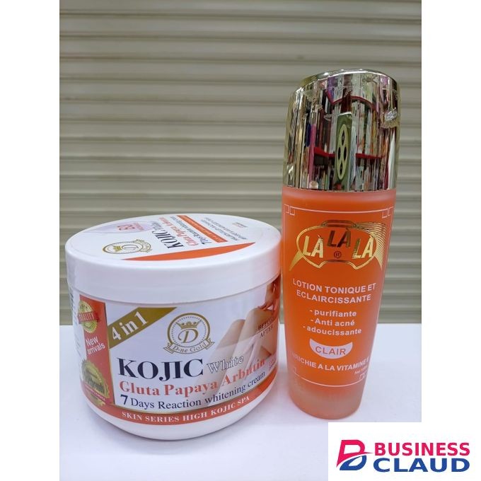 Kojic White Gluta Papaya Arbutin cream+ LaLaLa Lotion Tonique et Éclaircissante