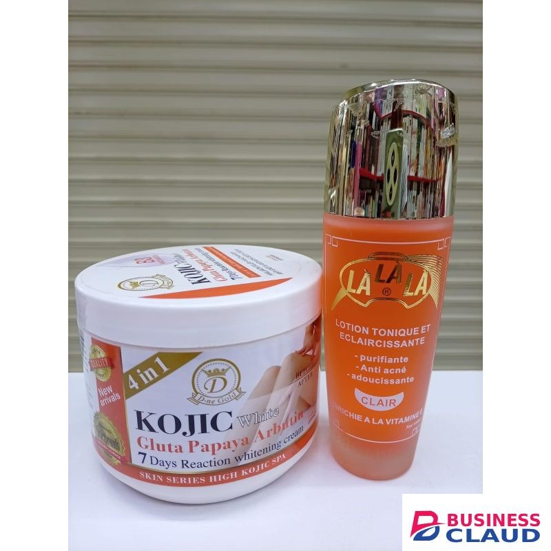 Kojic White Gluta Papaya Arbutin cream+ LaLaLa Lotion Tonique et Éclaircissante
