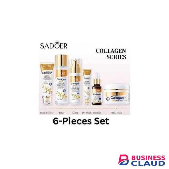 SADOER SADOE R Collagen Skincare Set (6 Pieces Complete Set): Body Lotions + Face Serum + Cleanser + Toner + Cream + Hand Cream Sets