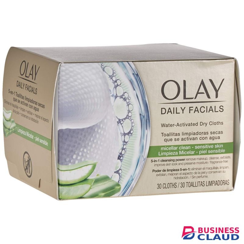 Olay Daily Facials 5-in-1 Water Activated Dry Cloths - Micellar Clean for Sensitive Skin with Aloe Vera Leaf ExtractSoap-Free 30