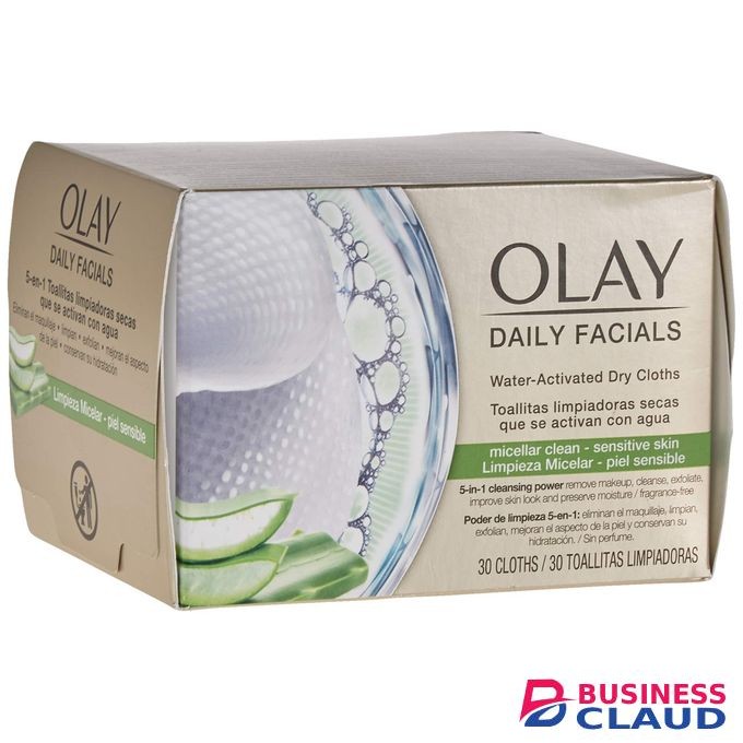 Olay Daily Facials 5-in-1 Water Activated Dry Cloths - Micellar Clean for Sensitive Skin with Aloe Vera Leaf ExtractSoap-Free 30