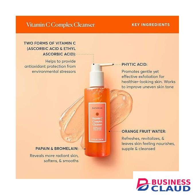 Naturium Vitamin C Complex Cleanser, Gently Exfoliating & Deeply Cleansing Foaming Face Wash Gel with Phytic Acid & Fruit Enzymes