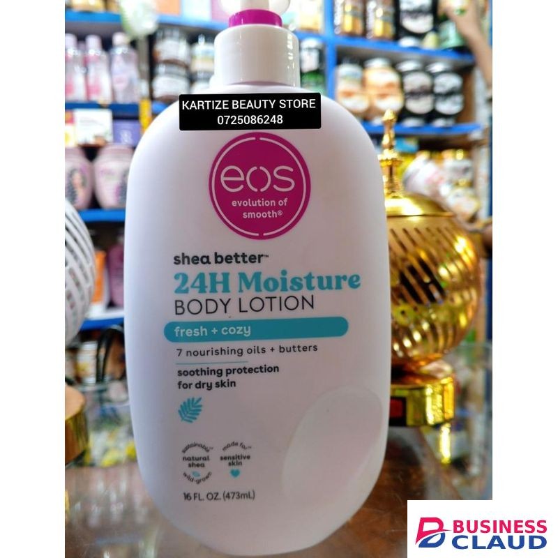 Eos Shea better 24 hour moisture body lotion freshly + cozy 7 nourishing oils+ butter soothing and protecting skin best for dry skin