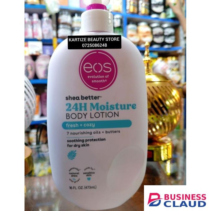 Eos Shea better 24 hour moisture body lotion freshly + cozy 7 nourishing oils+ butter soothing and protecting skin best for dry skin