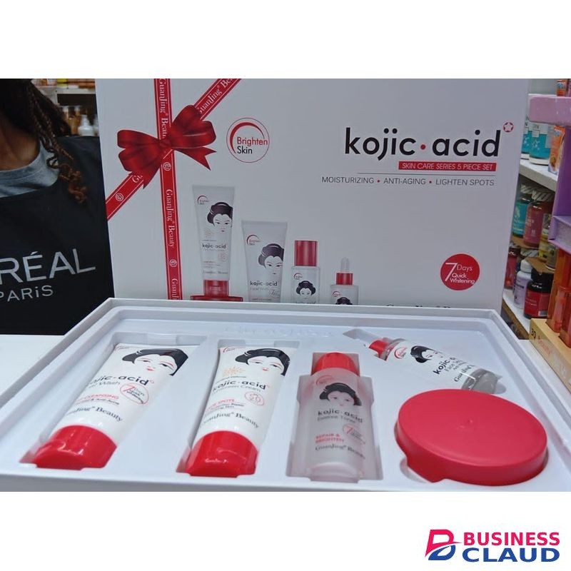5 in 1 kojic Acid Beauty skin care set with sunscreen cream, essence toner,Anti-wrinkle face serum, facial wash and body cream