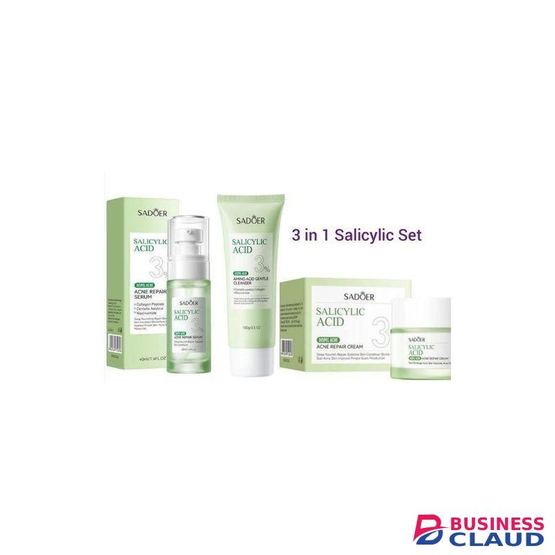 SADOER 3 in 1 Acne Repair Serum+Cream+Cleanser Salicylic Acid 3% With Contains Centella Asiatica, Niacinamide and Collagen Anti Aging Pimples Remover,Skin Barrier Repair for Acne Prone Sensitive Skin Care, Clogged Pores, Oily Skin, and Acne-Prone